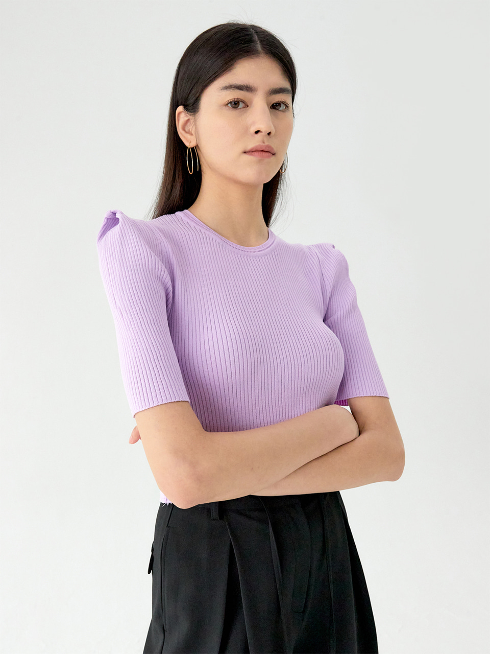 Square Shoulder Crop knit (Pink)