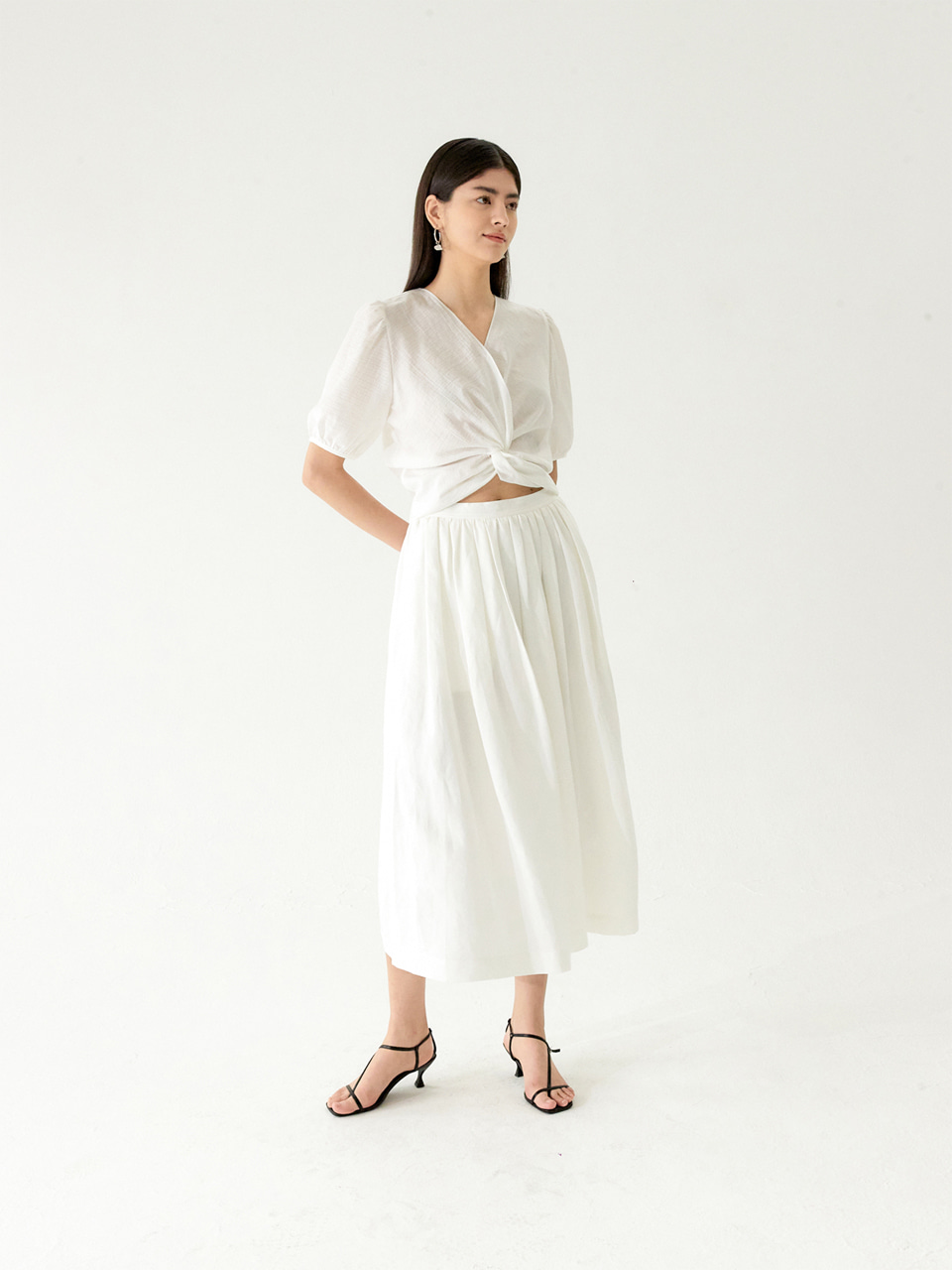Jane Linen Flare skirt (White)