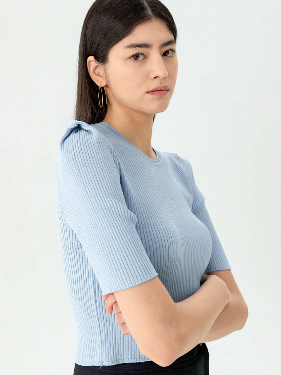 Square Shoulder Crop knit (Blue)